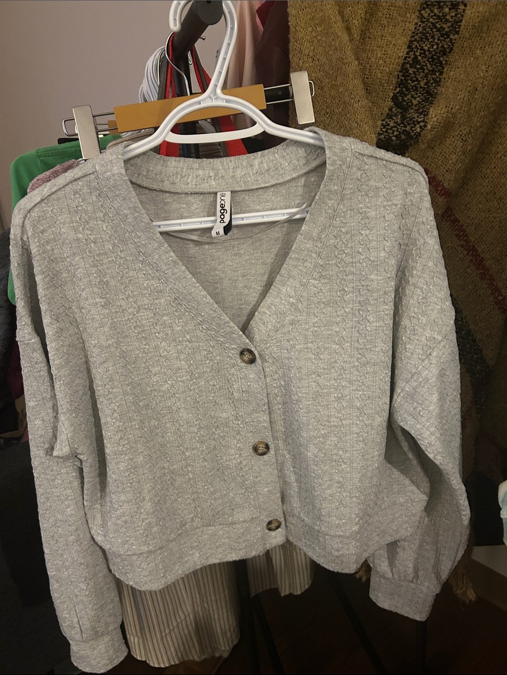 Light Gray Button-Front Women's Cardigan Sweater